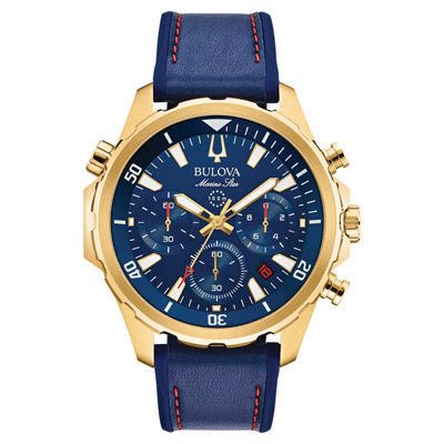 Blue Marine and Blue Leat with Watch Dial Star Chronograph Jewelers Bulova Mens – Day\'s
