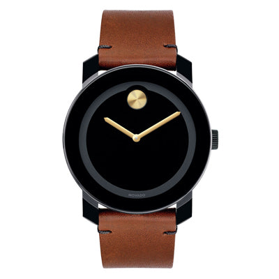 Movado Bold Men's Metals Rustic Black Leather Strap Watch