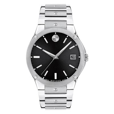 Movado SE Mens Watch with Black Dial and Stainless Steel Bracelet