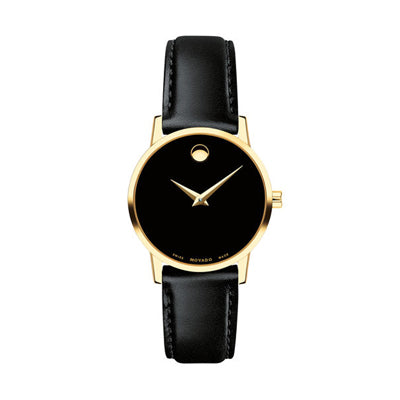 Movado Museum Classic Womens Watch with Black Dial and Black Leather Strap  (Swiss quartz movement)