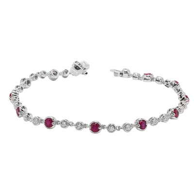 Ruby and diamond sale tennis bracelet white gold