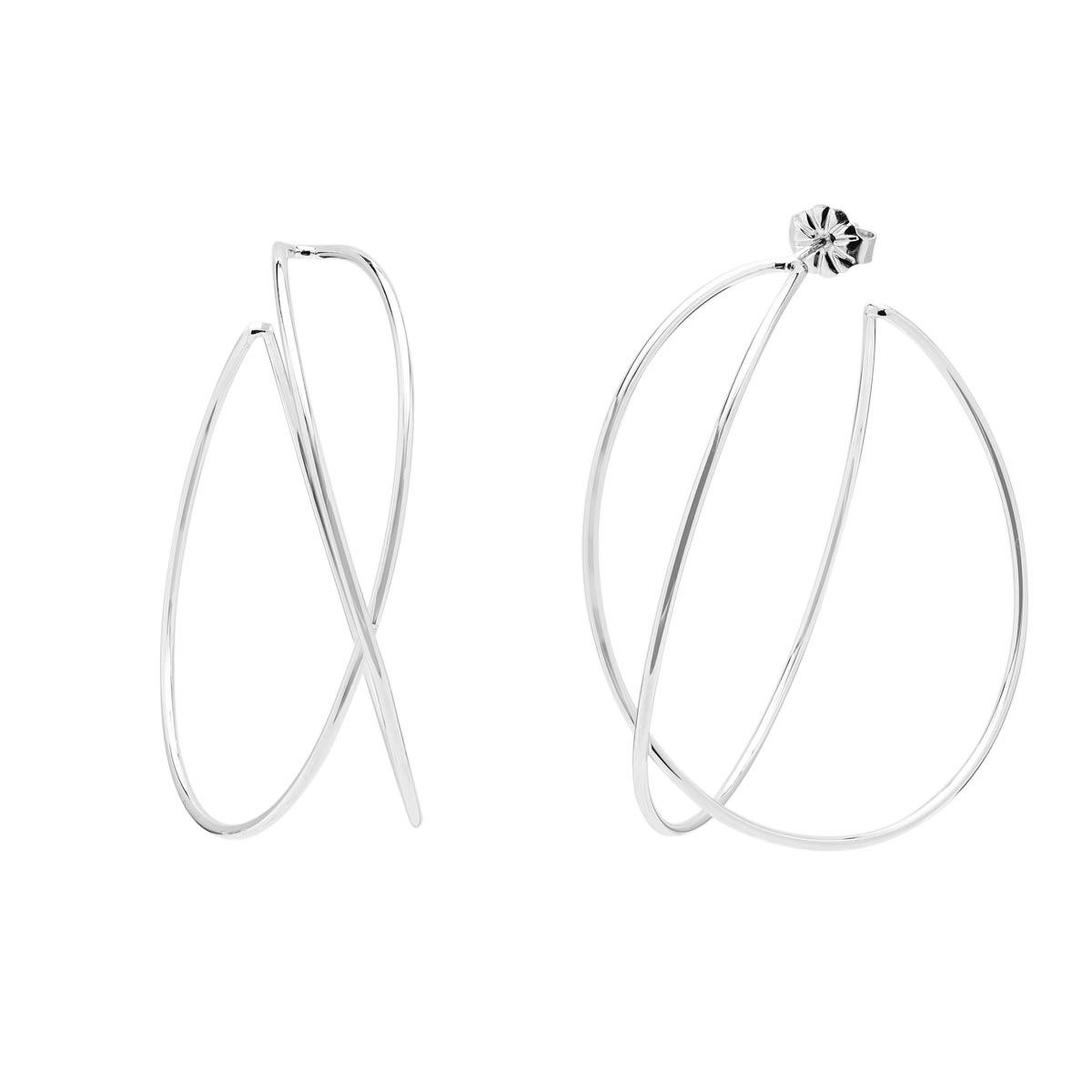 Two Tone Double Row Intertwining Oval Hoop Earrings, Silver Crossover Creole Hoop Earrings,Twisted X Design Shiny Earrings,Daily hotsell Use Jewelry