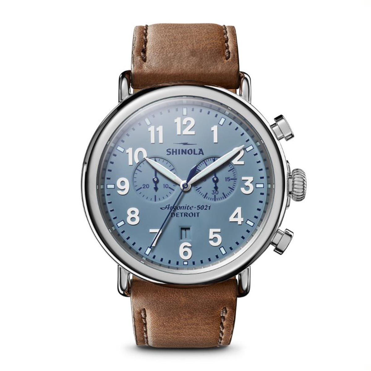 Shinola Runwell Mens Watch with Blue Dial and Brown Leather Strap