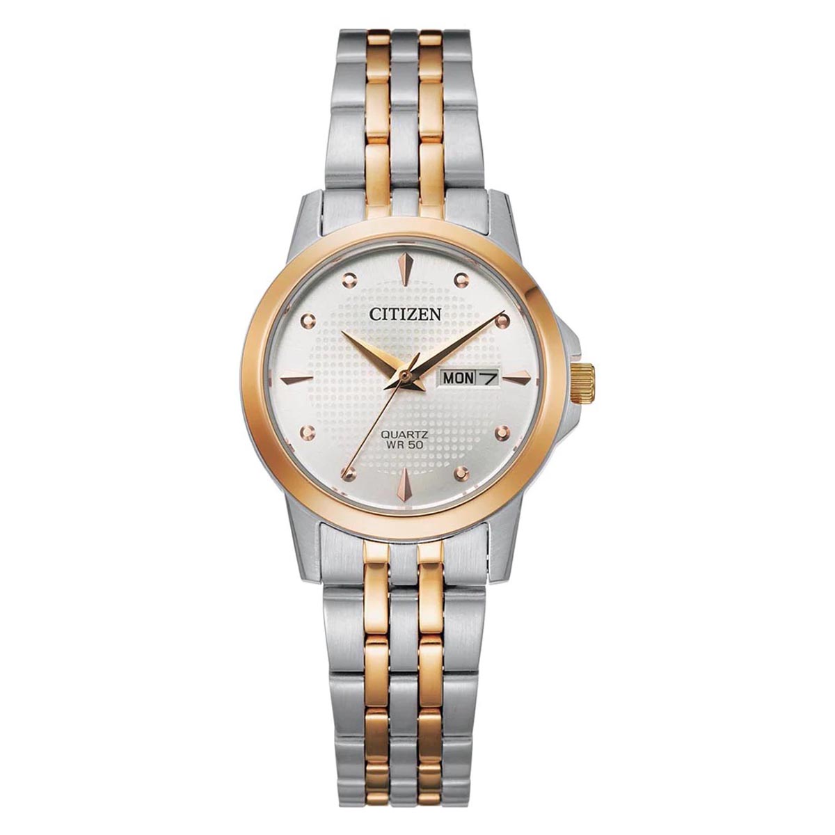 Citizen Ladies Watch with White Dial and Stainless Steel and Rose Gold Day s Jewelers