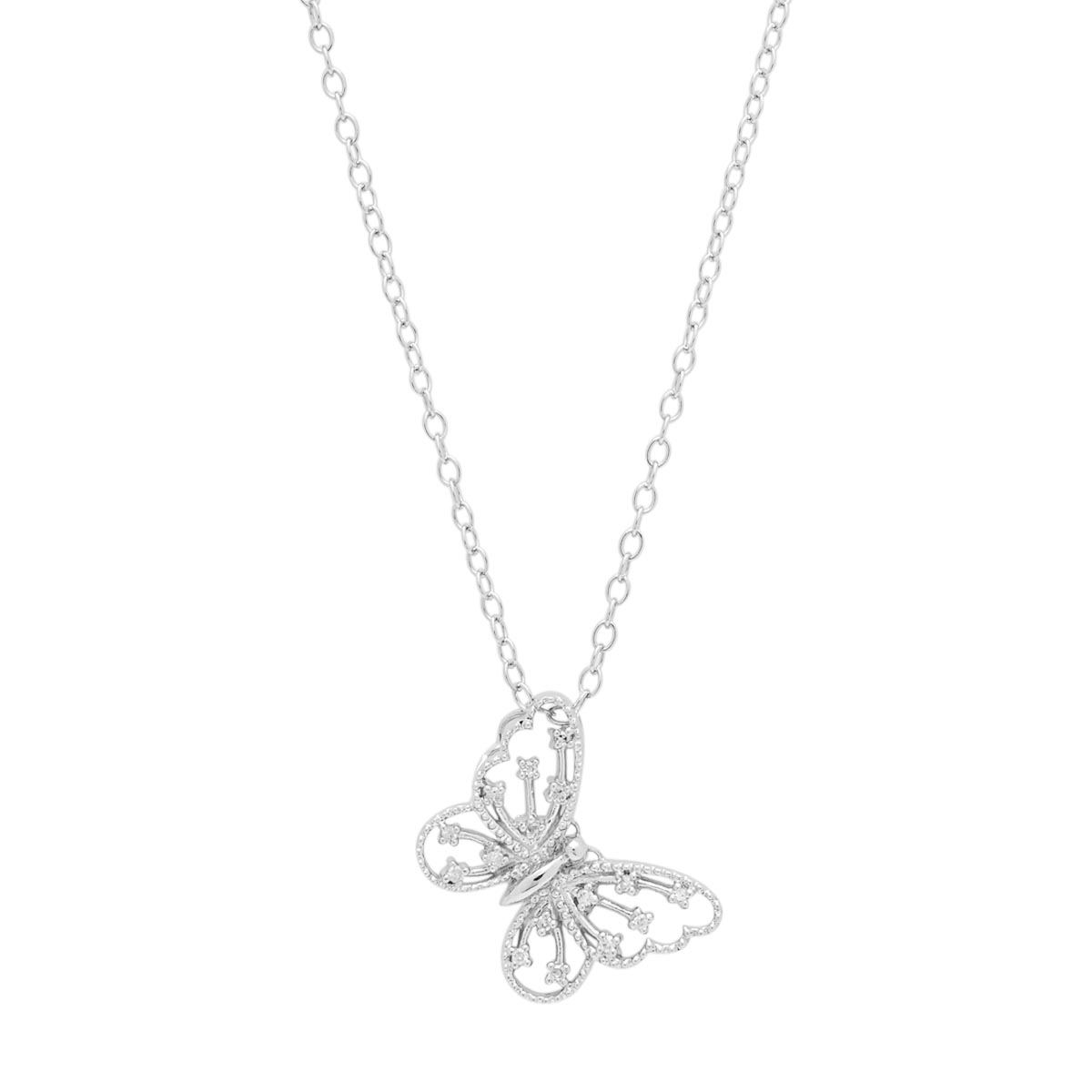 Diamond Sterling Silver Butterfly Pendant top