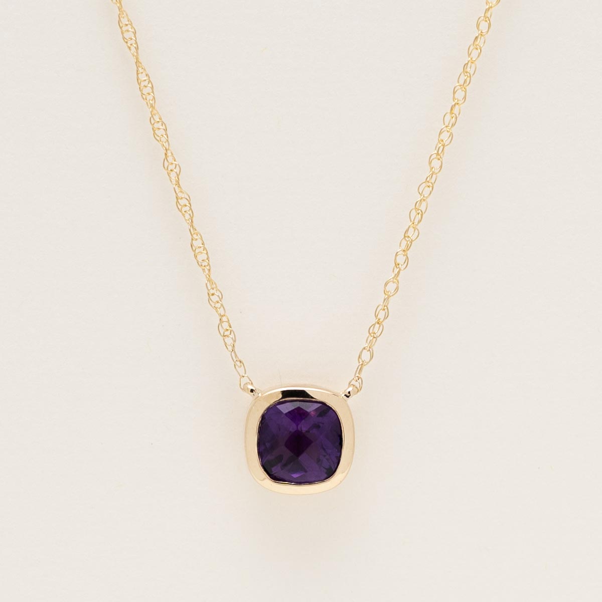 14k top gold solid yellow gold natural amethyst cushion cut pendant