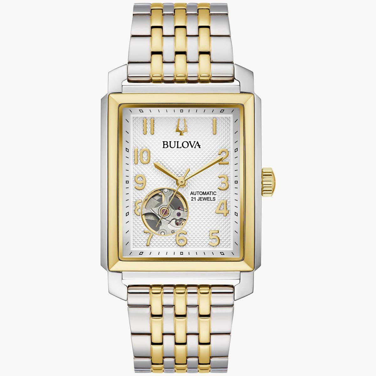 Bulova Sutton Men s Watch with White Dial and Stainless Steel and Yellow Gold Toned Bracelet automatic movement