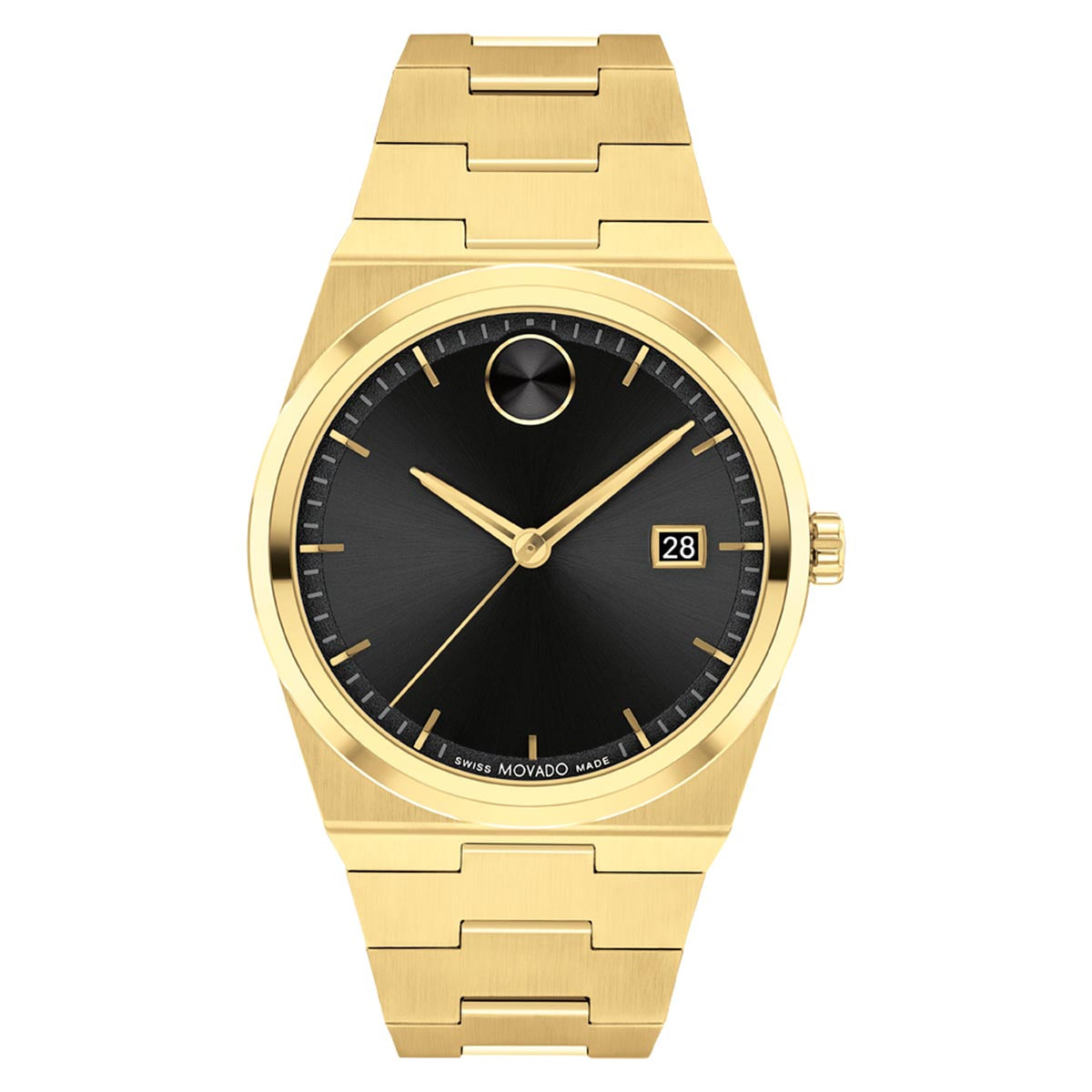 Movado Bold Quest Mens Watch with Black Dial and Ionic Light Gold Plat Day s Jewelers