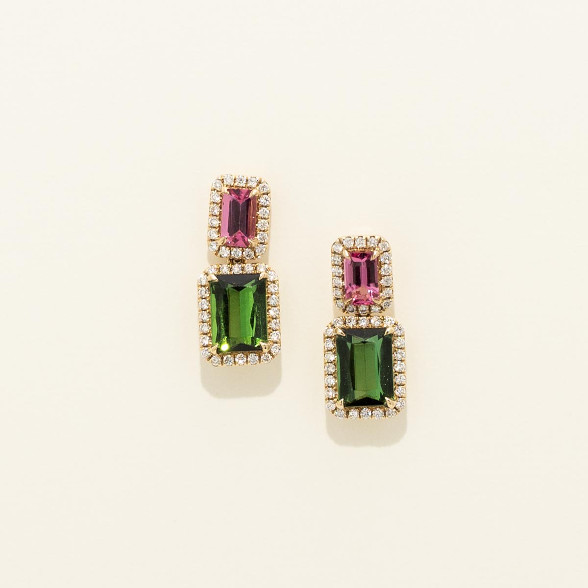 Pink and Green Tourmaline Earrings - newest 14k Solid Gold Posts - Tourmaline Earrings - Nuggets