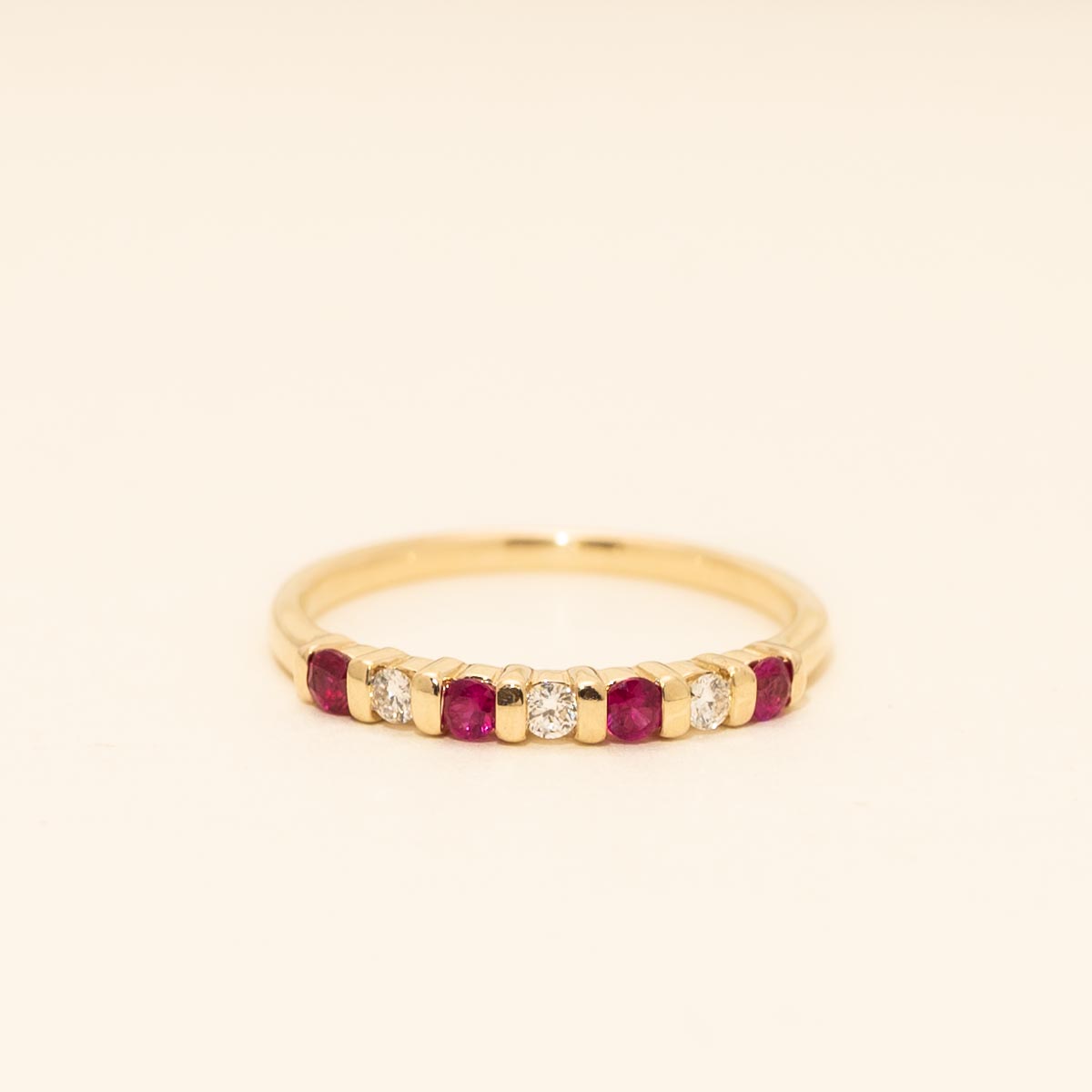 14KT hot YELLOW GOLD RUBY & DIAMOND ANNIVERSARY RING