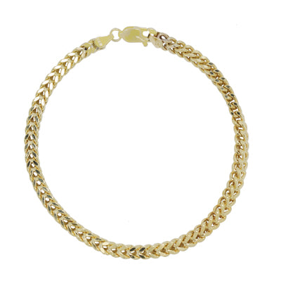 Diamond Cut Square Franco Chain Bracelet in 10kt Yellow Gold (8 inches and 3.82mm wide)