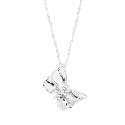 Diamond Butterfly Necklace in 10kt White Gold (.02ct tw)