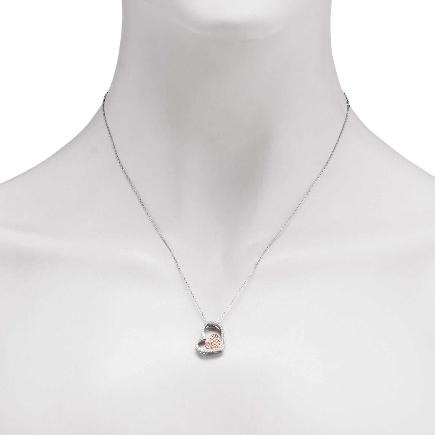 Diamond Double Heart Necklace in 14kt White and Rose Gold (1/3ct tw) –  Day's Jewelers