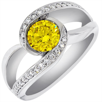 Yellow Diamond Ring in 18kt White Gold with Diamonds (7/8ct tw)