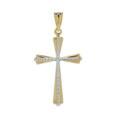 Diamond Cut Cross Charm in 14kt Yellow and White Gold