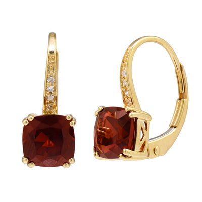 Madison L Cushion Cut Garnet Earrings in 14kt Yellow Gold with Diamonds (.03ct tw)