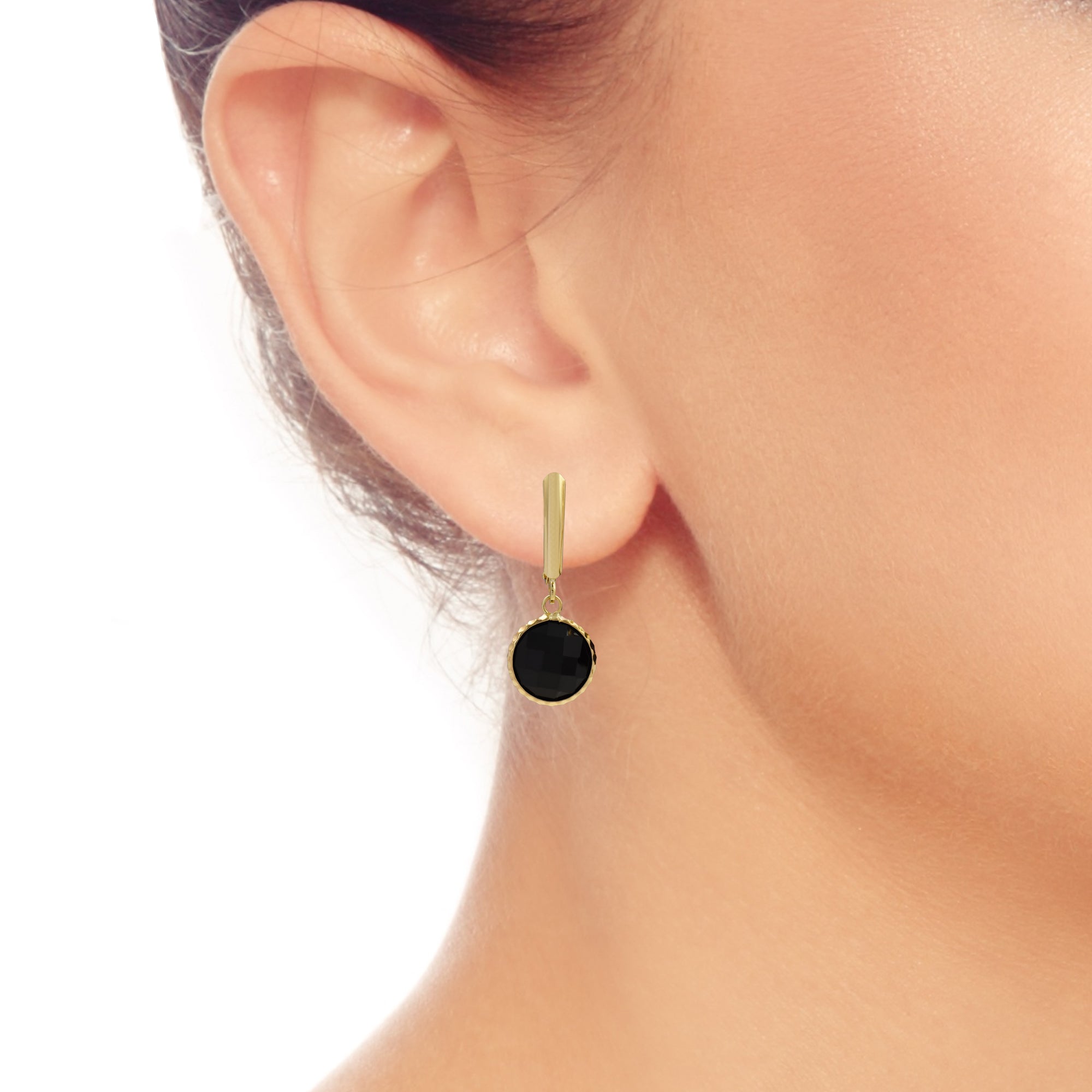 Black Onyx Drop Earrings in 14kt Yellow Gold