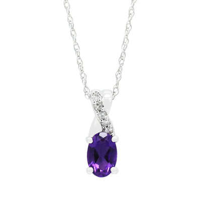 Oval Amethyst Necklace in 10kt White Gold with Diamonds (1/20ct tw)