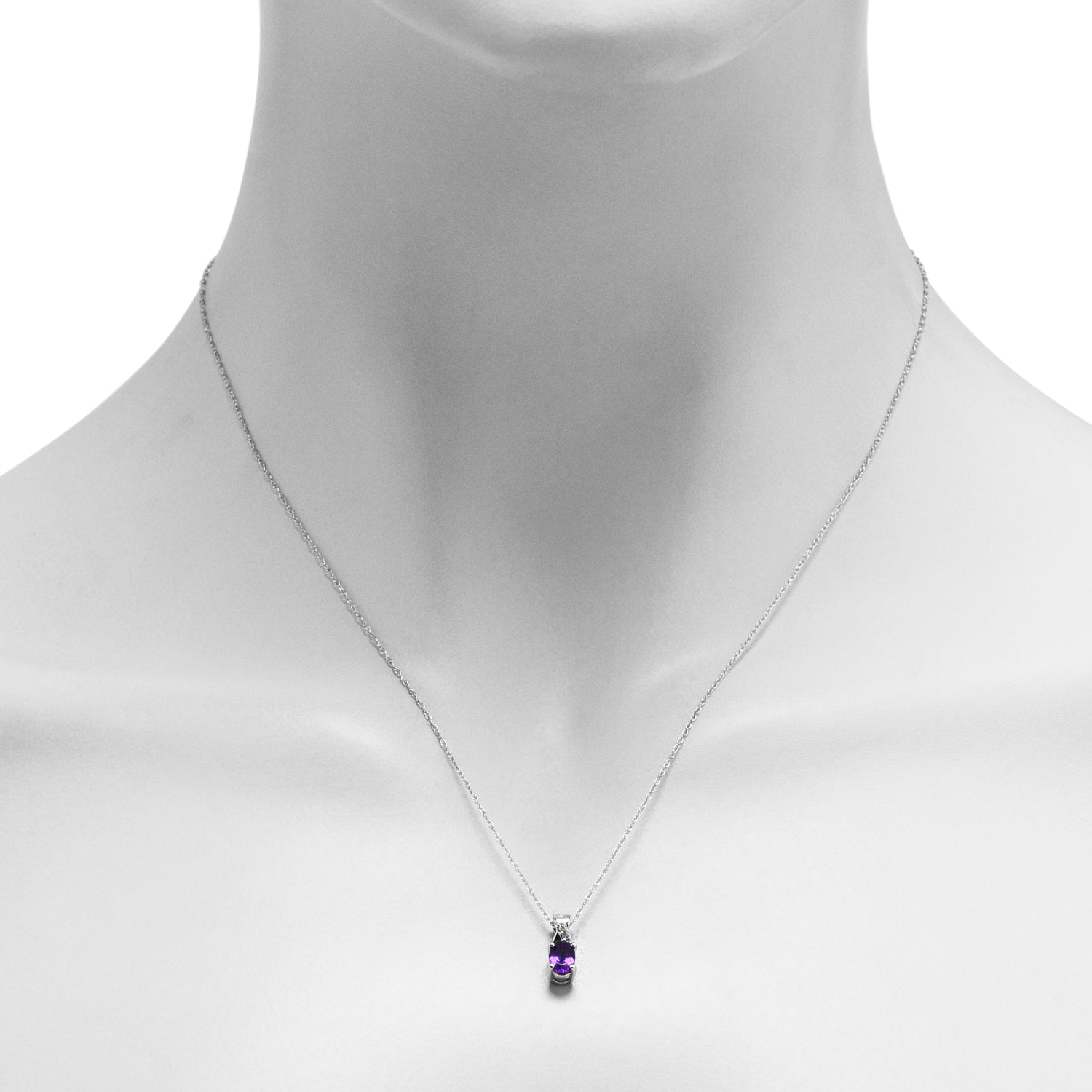 Oval Amethyst Necklace in 10kt White Gold with Diamonds (1/20ct tw)