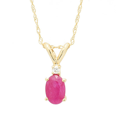 Oval Ruby Necklace in 14kt Yellow Gold with Diamonds (1/20ct tw)