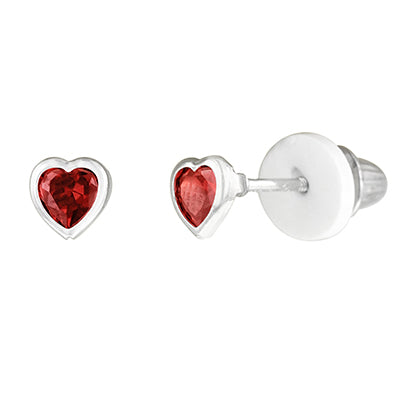 Children January Cubic Zirconia Birthstone Heart Stud Earrings in Sterling Silver