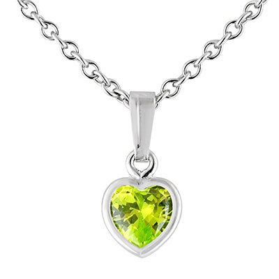 Children August Cubic Zirconia Birthstone Heart Necklace in Sterling Silver