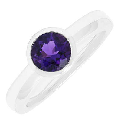 Amethyst Bezel Ring in Sterling Silver (size 6.5)