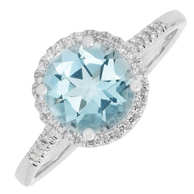 Madison L Aquamarine Halo Ring in 14kt White Gold with Diamonds (1/20ct tw)