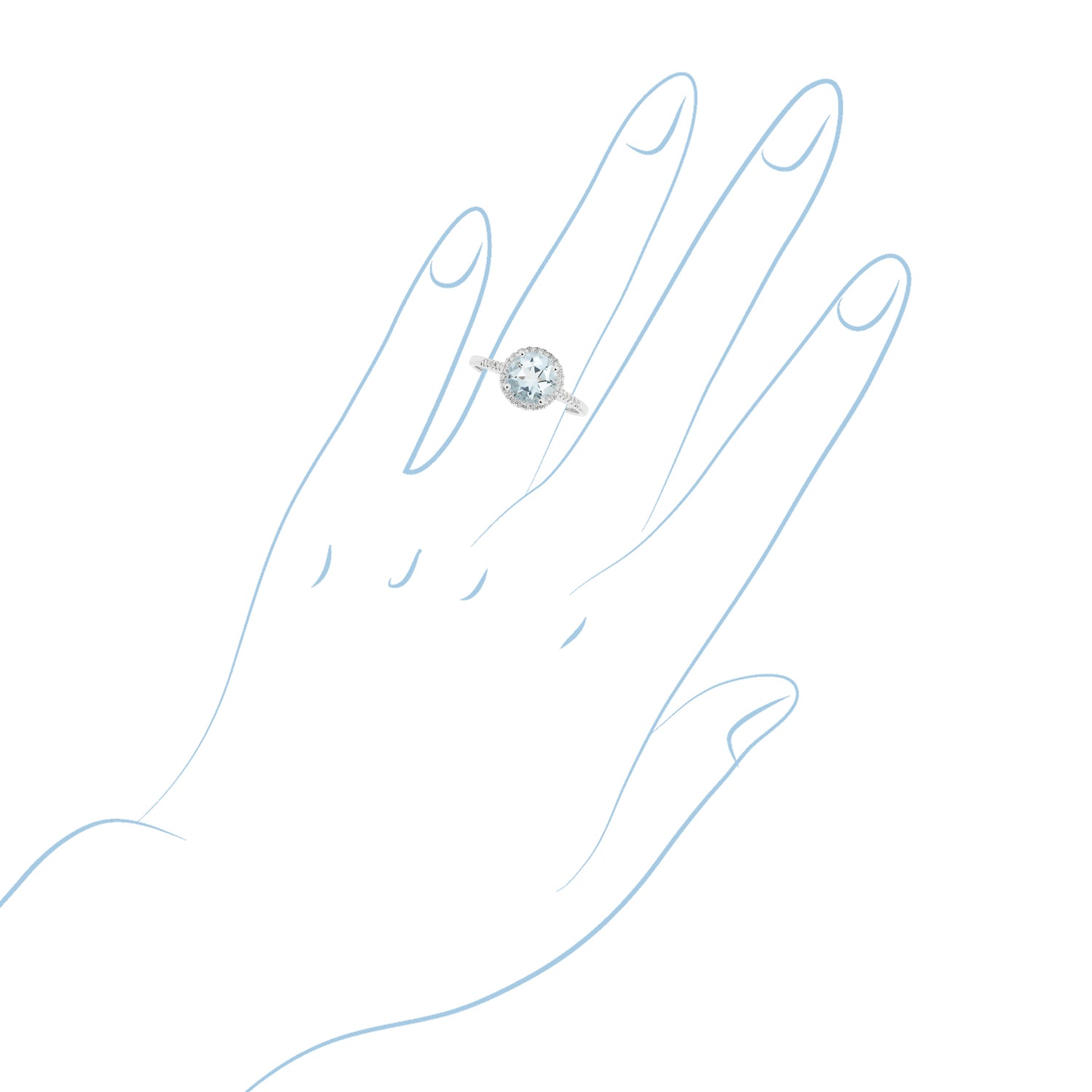 Madison L Aquamarine Halo Ring in 14kt White Gold with Diamonds (1/20ct tw)