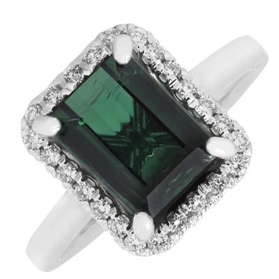 Maine Green Tourmaline Ring in 14kt White Gold with Diamonds (1/5ct tw)