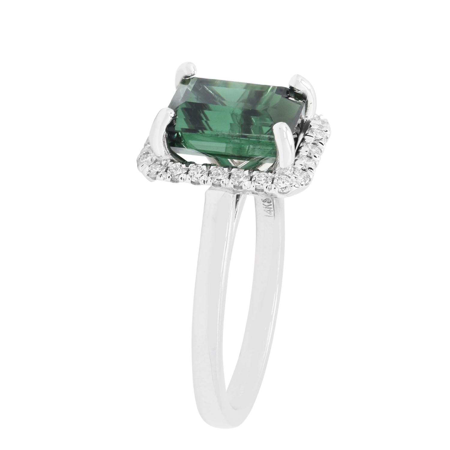 Maine Green Tourmaline Ring in 14kt White Gold with Diamonds (1/5ct tw)