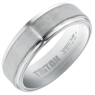 Triton Mens Comfort Fit Wedding Band in White Tungsten (7mm)