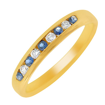 Sapphire Band in 14kt Yellow Gold with Diamonds (1/10ct tw)