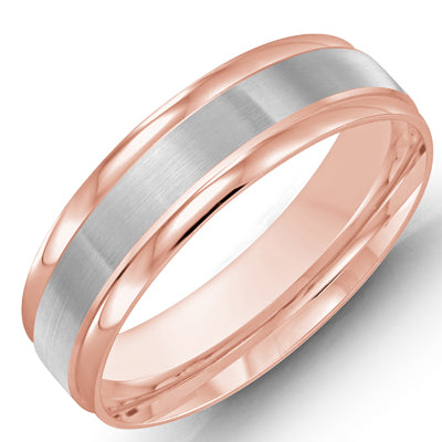 Mens Wedding Band in 14kt White and Rose Gold (6mm)