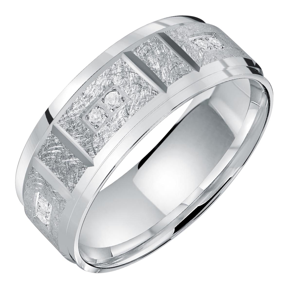 Mens Diamond Wedding Band in 14kt White Gold (1/10ct tw)(8mm)