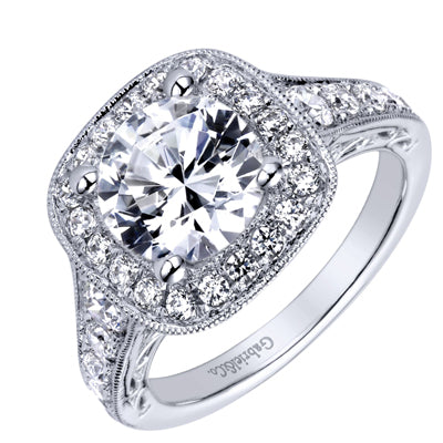 Gabriel Florence Diamond Halo Engagement Ring Setting in 14kt White Gold (7/8ct tw)