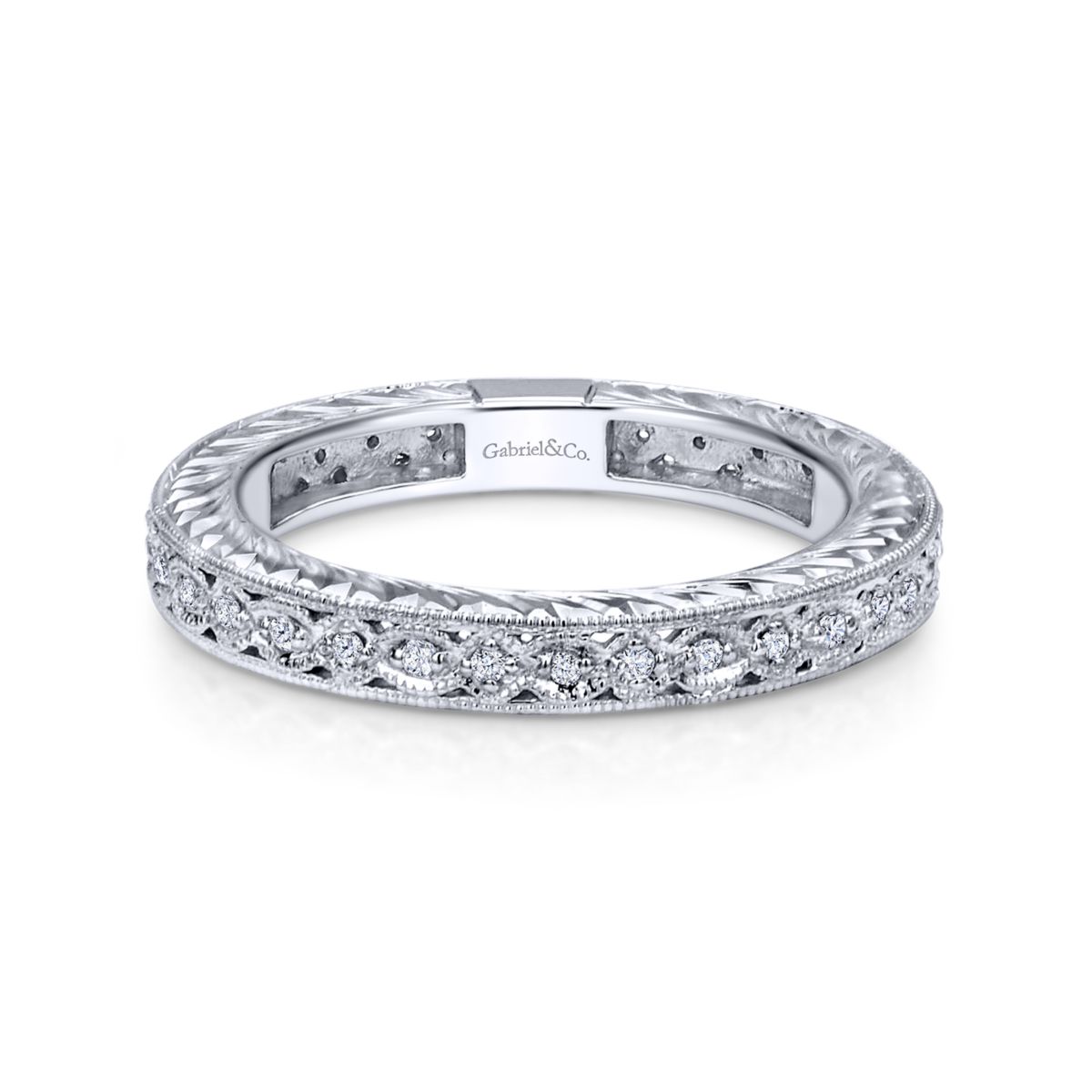 Gabriel Intricate Cutout Stackable Diamond Ring in 14kt White Gold (1/10ct tw)