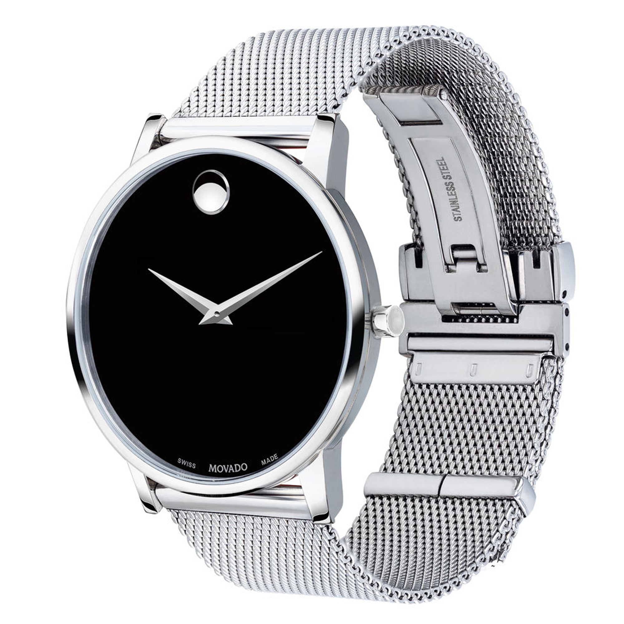 Movado Museum Classic Mens Watch with Black Dial and Stainless Steel Bracelet (Swiss quartz movement)