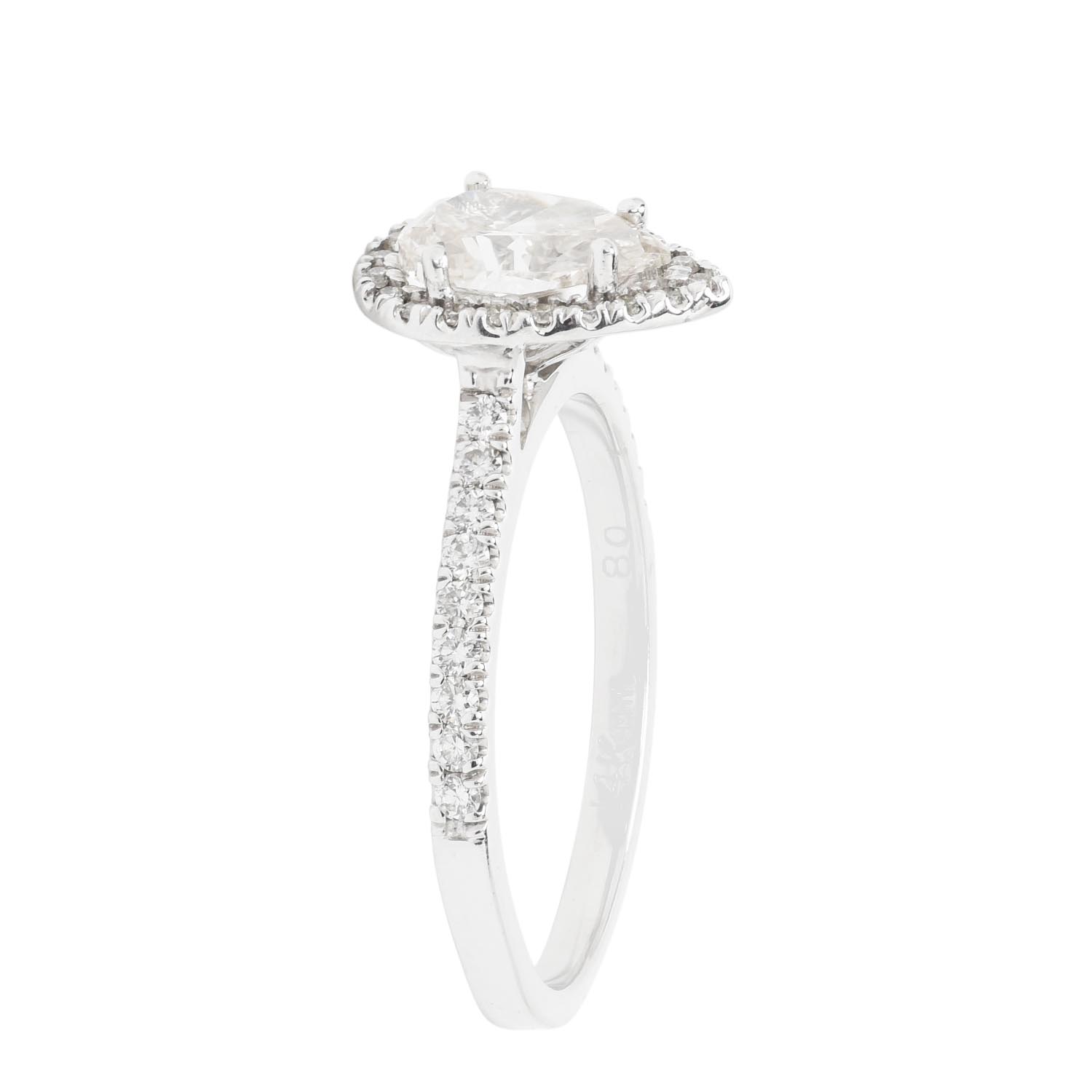 Perla. 1ctw. Pear-Shaped Diamond Halo Engagement Ring in 14K White Gold