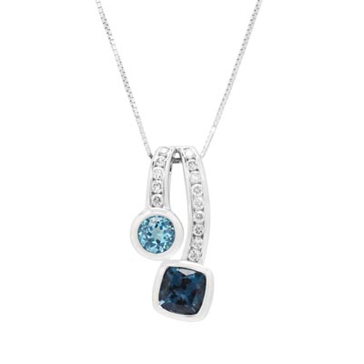 Blue Topaz Necklace in 14kt White Gold with Diamonds (1/7ct tw)