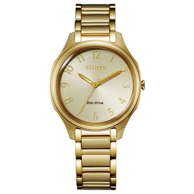 Citizen Weekender Womens Watch with Yellow Dial and Yellow Gold Toned Bracelet (eco drive movement)