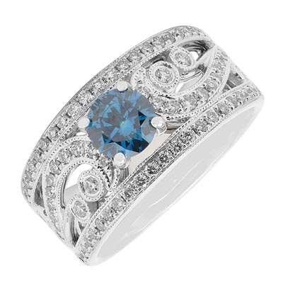 Blue and White Diamond Ring in 14kt White Gold (1ct tw)