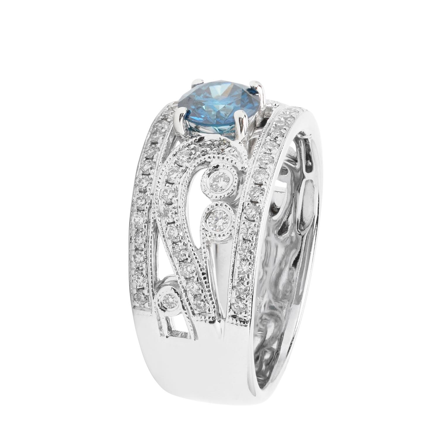 Blue and White Diamond Ring in 14kt White Gold (1ct tw)