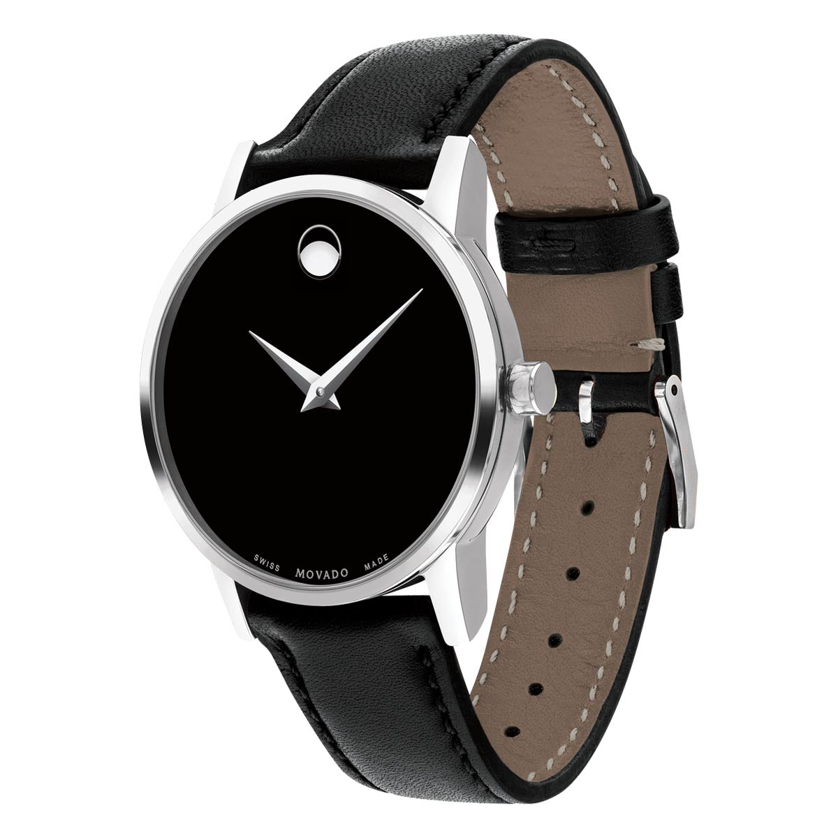 Movado Museum Classic Womens Watch with Black Dial and Black Leather Strap (Swiss quartz movement)