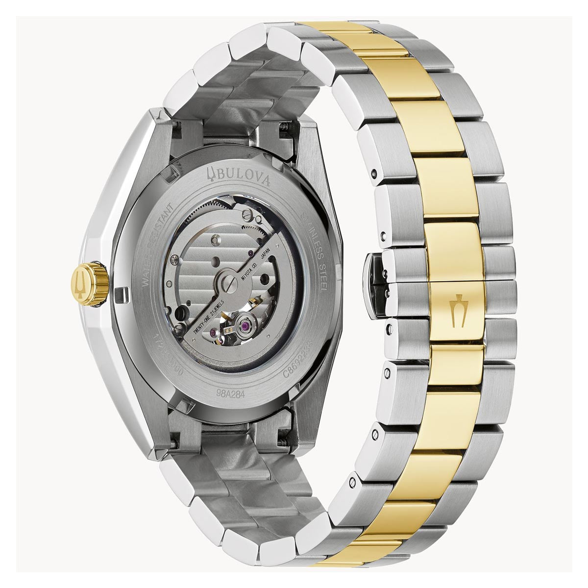 Bulova Surveyor Mens Watch with Silver Toned Dial and Stainless Steel and Yellow Gold Ion Plated Bracelet (automatic movement)