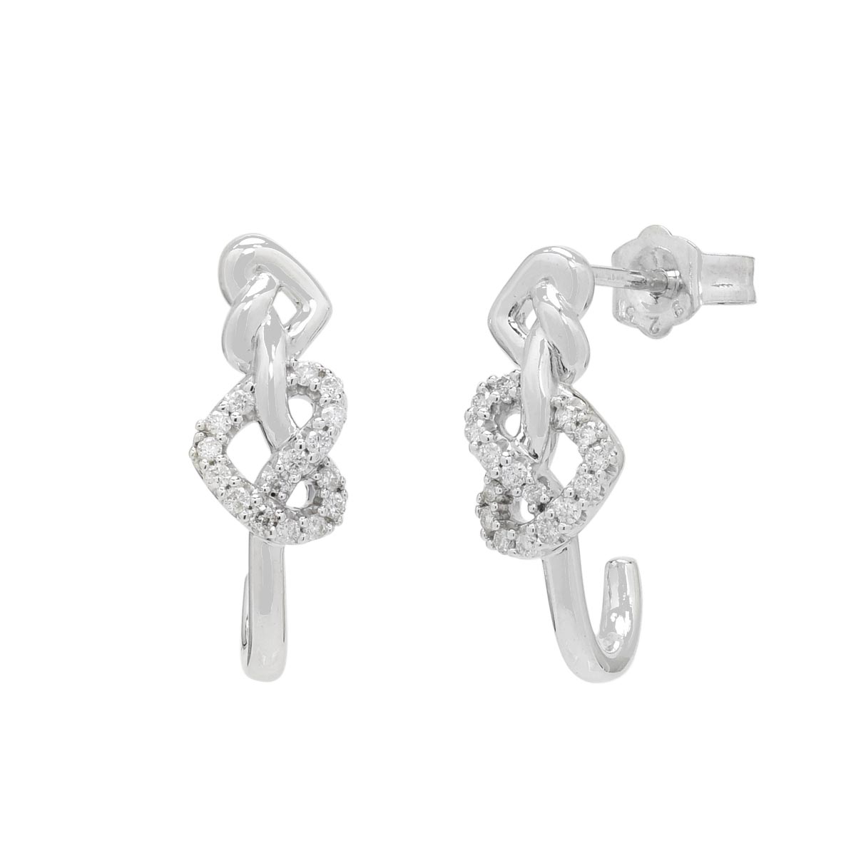 Diamond Heart Knot Earrings in Sterling Silver (1/7ct tw)