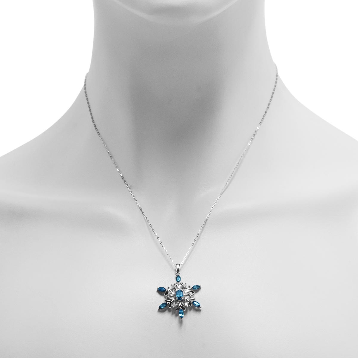 Winter in Maine Indicolite Tourmaline Snowflake Necklace in 14kt White Gold with Diamonds (1/4ct tw)