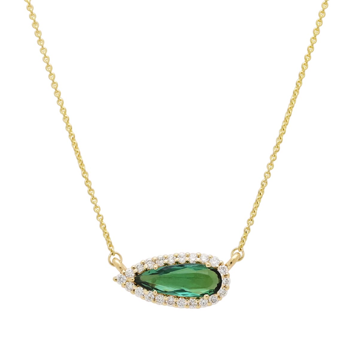 Maine Green Tourmaline Necklace in 14kt Yellow Gold with Diamonds (1/5ct tw)