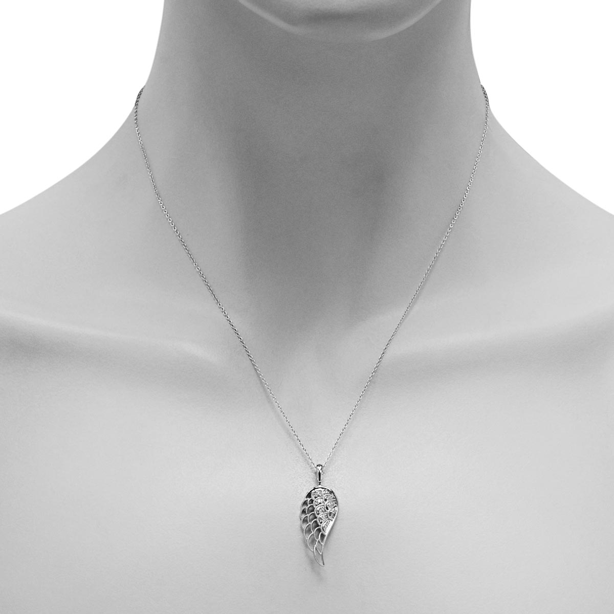 Angel Wing Necklace in Sterling Silver with Diamonds (1/20ct tw)