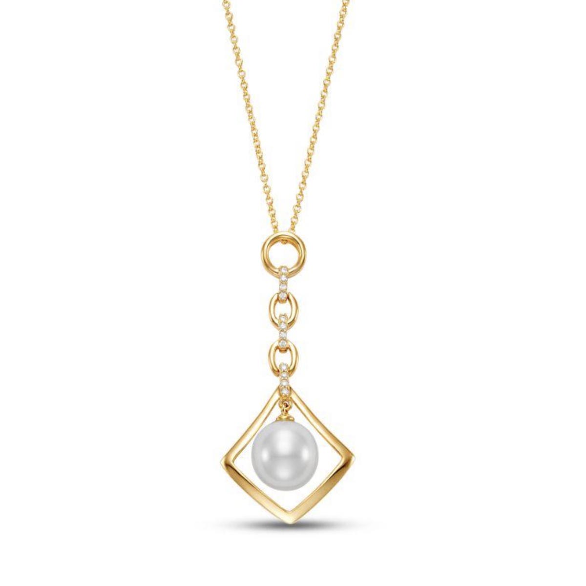 Mastoloni Cultured Freshwater Pearl Necklace in 18kt Yellow Gold with Diamonds (9-9.5mm pearl and 1/20ct tw)